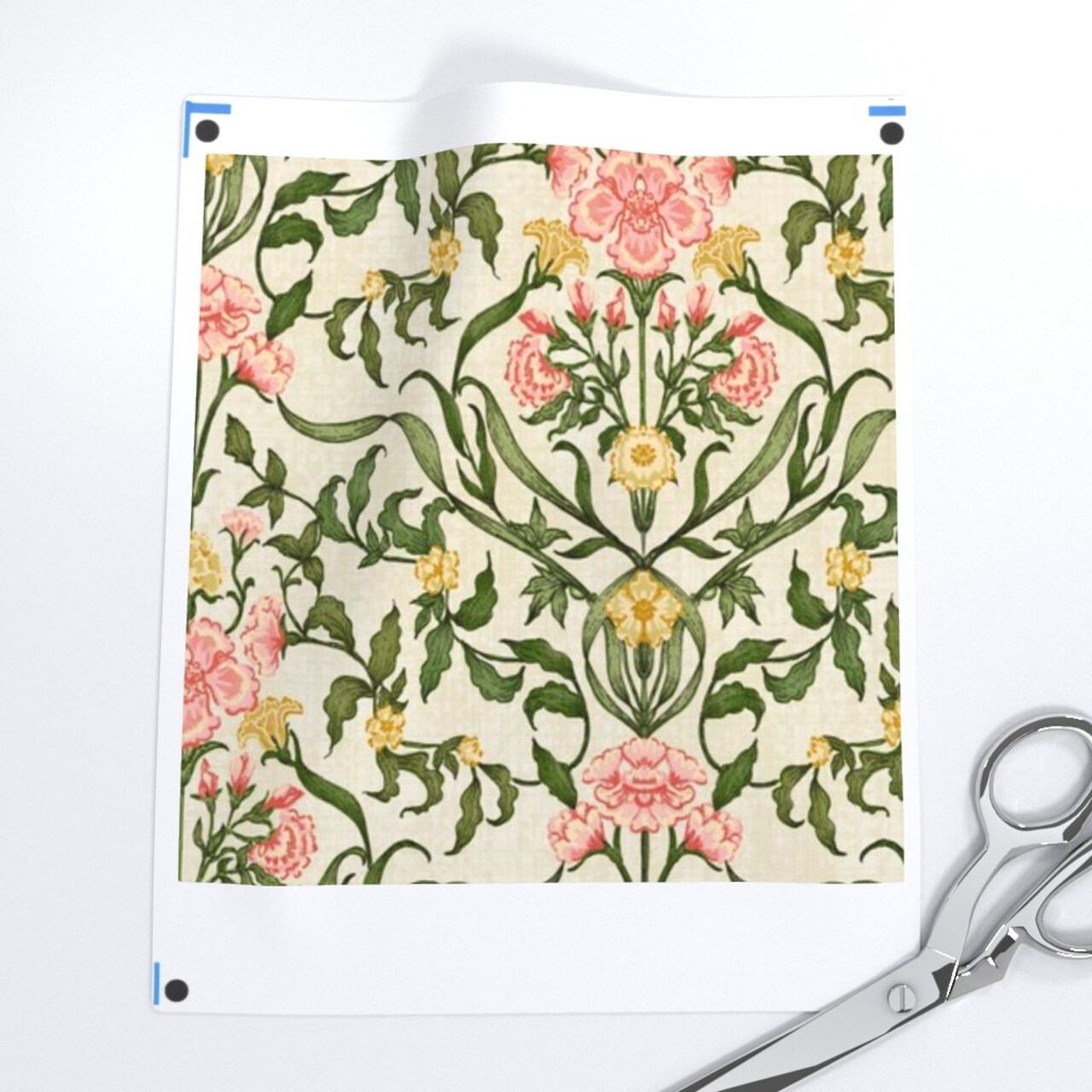 Floral Pink Green Botanical Hand Drawn Flowers Traditional Damask Cottagecore Farmhouse Custom Printed Fabric by Spoonflower Various Fabrics by the Yard or Fat Quarter